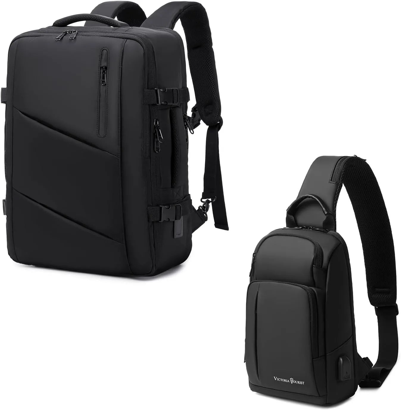 Victoriatourist Carry on Travel Backpack & Sling Bag for Men Women | Extra Large 40L Flight Approved Expandable Suitcase & Shoulder Crossbody Backpack Chest Bag Daily Travel Casual Hiking Daypack