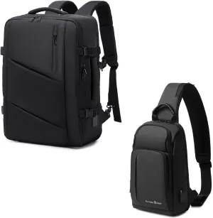 Victoriatourist Carry on Travel Backpack & Sling Bag for Men Women | Extra Large 40L Flight Approved Expandable Suitcase & Shoulder Crossbody Backpack Chest Bag Daily Travel Casual Hiking Daypack