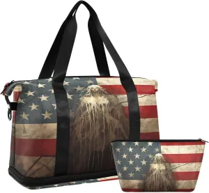 Vintage Flag Sports Gym Bag with Waterproof Dry Wet Pocket, Travel Duffel Bag for Women MenWorkout Bag Fits Yoga, Swimming
