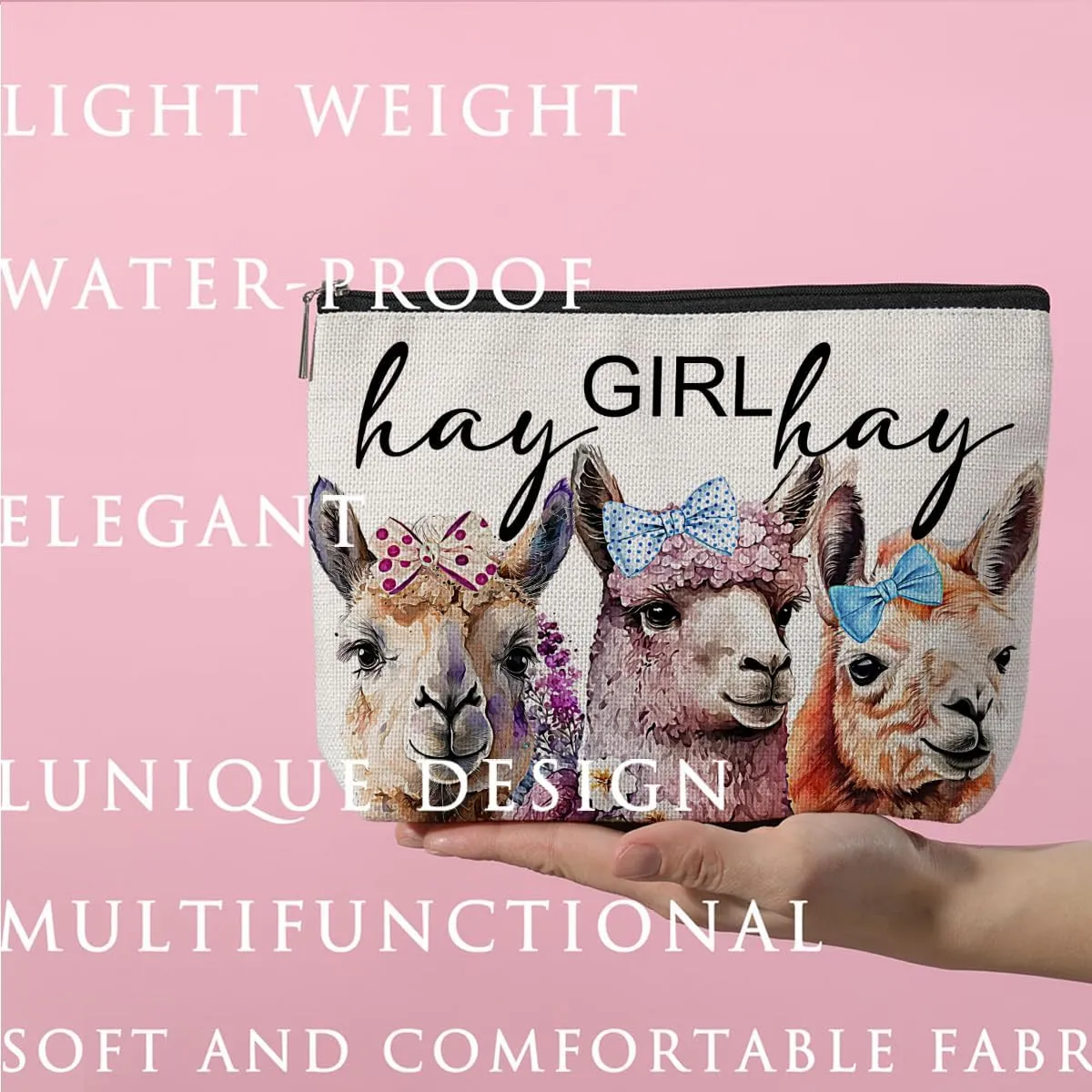 Vintage Funny Llama Gifts Farm Animals Western Makeup Bag Alpaca Graduation Mothers Day Birthday Alpaca Gifts for Girls Women Llama Lovers Friends Daughter Sister Niece Cosmetic Bag Hay girls Hay