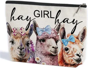 Vintage Funny Llama Gifts Farm Animals Western Makeup Bag Alpaca Graduation Mothers Day Birthday Alpaca Gifts for Girls Women Llama Lovers Friends Daughter Sister Niece Cosmetic Bag Hay girls Hay
