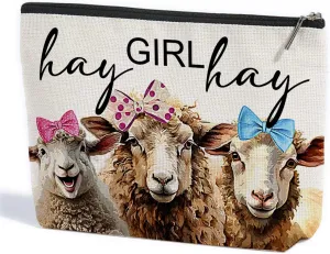 Vintage Funny Sheep Gifts Farm Animals Western Makeup Bag Animal Gifts Graduation Mothers Day Birthday Sheep Lover Gift for Girls Women Best Friends Daughter Sister Niece Cosmetic Bag Hay girls Hay