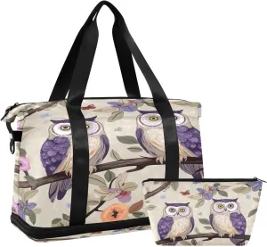 Vintage Owls1 Sports Gym Bag with Waterproof Dry Wet Pocket, Travel Duffel Bag for Women MenWorkout Bag Fits Yoga, Swimming