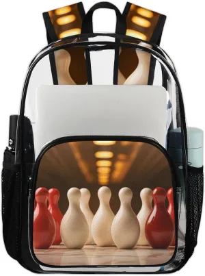 Vintage Sport Clear Backpack Abstract Bowling Ball PVC Transparent Backpacks Large See Through Bag for Women Men Security Stadium Work Travel Events Concert 17.7 IN