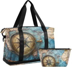 Vintage World Maps Sports Gym Bag with Waterproof Dry Wet Pocket, Travel Duffel Bag for Women MenWorkout Bag Fits Yoga, Swimming