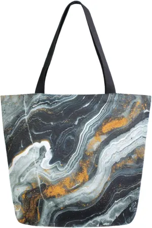 Vivid Pattern Extra Large Shoulder Grocery Tote Bag, Colors Wave Marble Texture Canvas Daily Handle Bag for Gym Weekender Beach Travel Kitchen Reusable Market Shopping