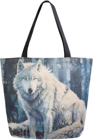 Vivid Pattern Extra Large Shoulder Grocery Tote Bag, Winter Woodland Fox Snow Canvas Daily Handle Bag for Gym Weekender Beach Travel Kitchen Reusable Market Shopping
