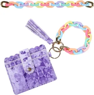 Wallet Keychain Wristlet for Women, Slim Credit Card Holder with Keychain Purse Tassel Keychain Key Ring