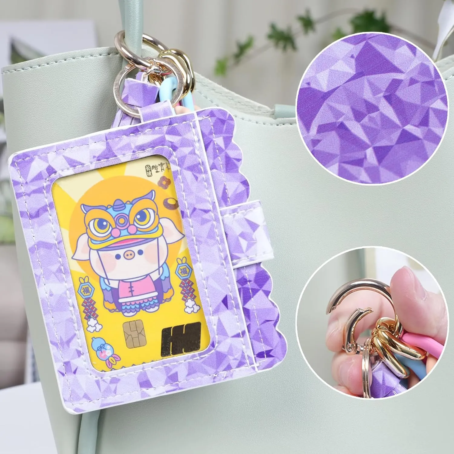 Wallet Keychain Wristlet for Women, Slim Credit Card Holder with Keychain Purse Tassel Keychain Key Ring