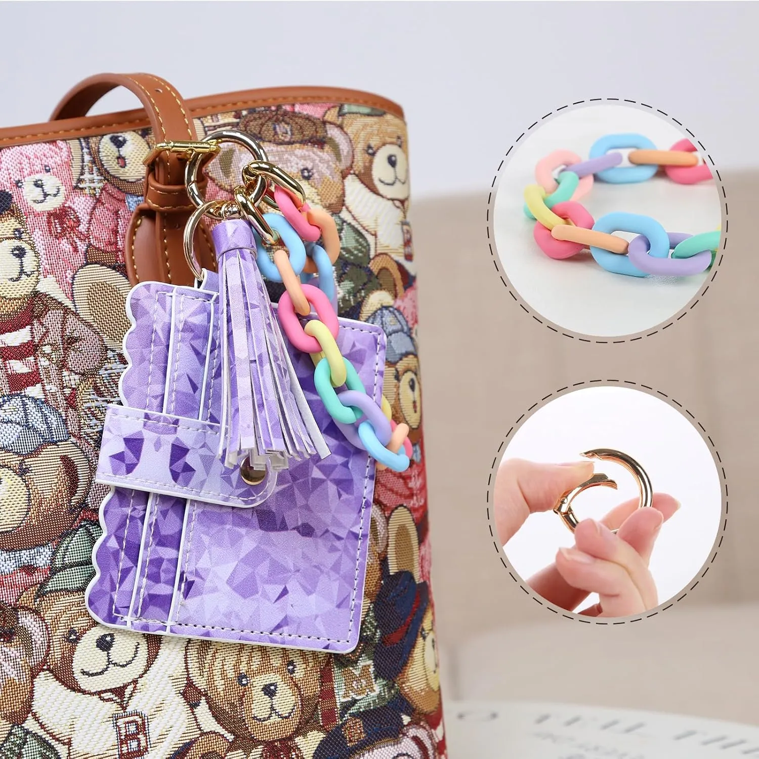 Wallet Keychain Wristlet for Women, Slim Credit Card Holder with Keychain Purse Tassel Keychain Key Ring