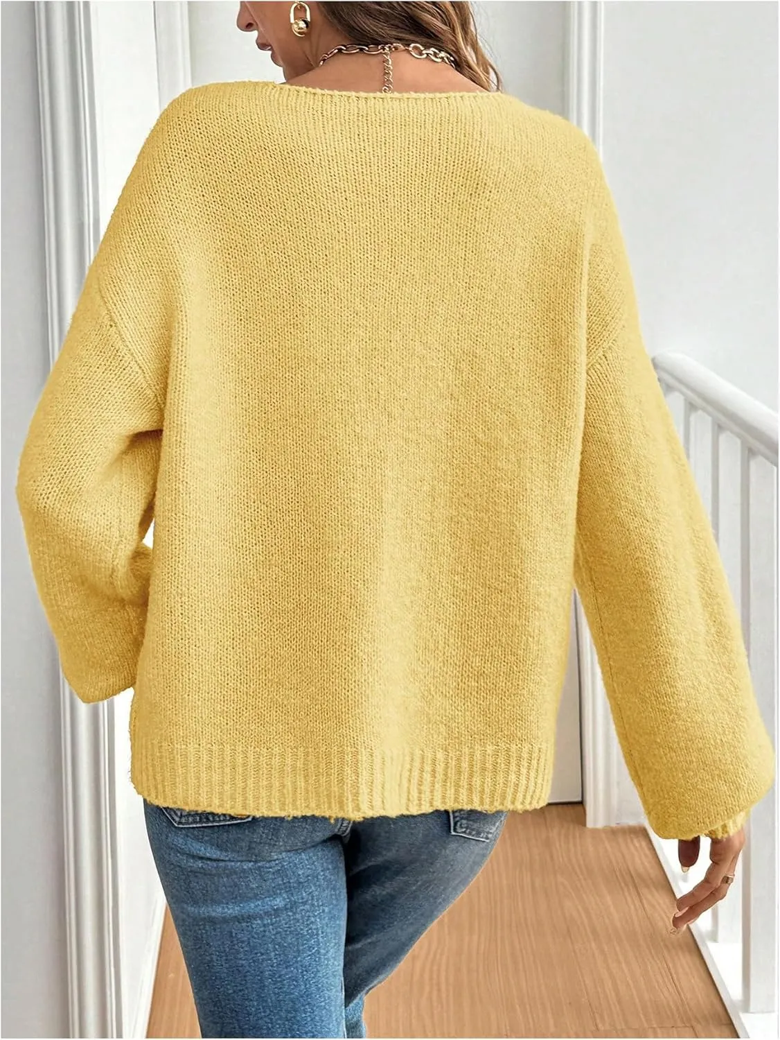 WDIRARA Women's Tie Front Crewneck Knit Cardigan Long Sleeve Drop Shoulder Sweater