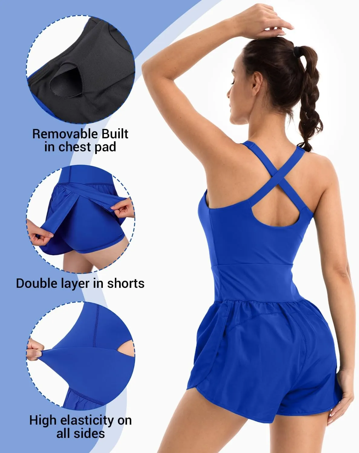 Wenlia Women Workout Romper Onesie with Padded Bras Sleeveless One Piece Outfits Shorts Atheletic Running Jumpsuit Clothes