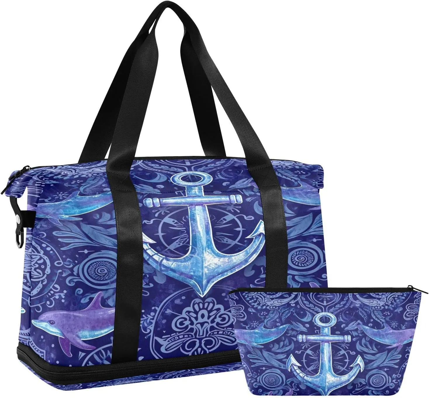 Whale Anchor Sports Gym Bag with Waterproof Dry Wet Pocket, Travel Duffel Bag for Women MenWorkout Bag Fits Yoga, Swimming