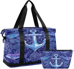 Whale Anchor Sports Gym Bag with Waterproof Dry Wet Pocket, Travel Duffel Bag for Women MenWorkout Bag Fits Yoga, Swimming