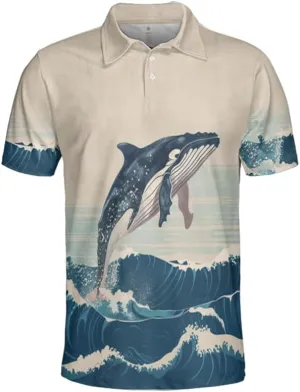 Whale Polo Shirts for Men - Marine Stylish Mens Goft Shirt Casual Short Sleeve Button Down Outfit Set 18