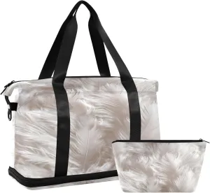 White Feathers Sports Gym Bag with Waterproof Dry Wet Pocket, Travel Duffel Bag for Women MenWorkout Bag Fits Yoga, Swimming