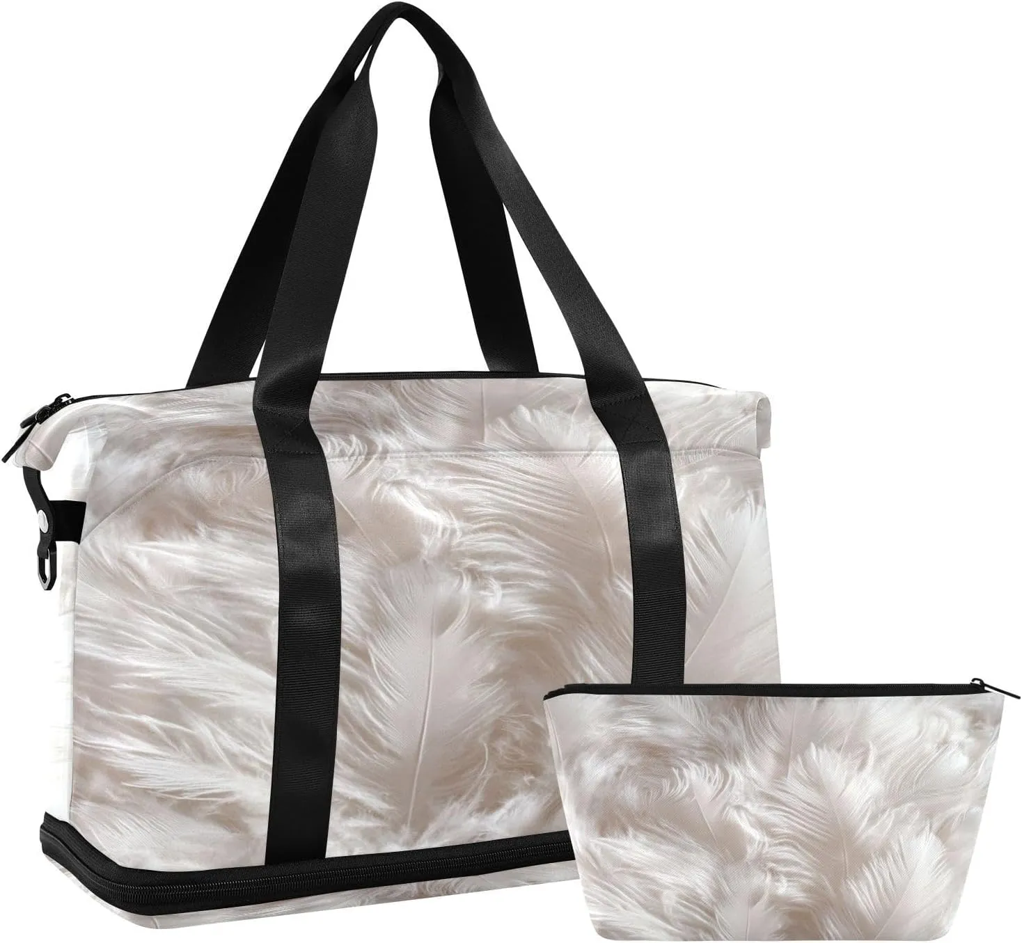 White Feathers Sports Gym Bag with Waterproof Dry Wet Pocket, Travel Duffel Bag for Women MenWorkout Bag Fits Yoga, Swimming