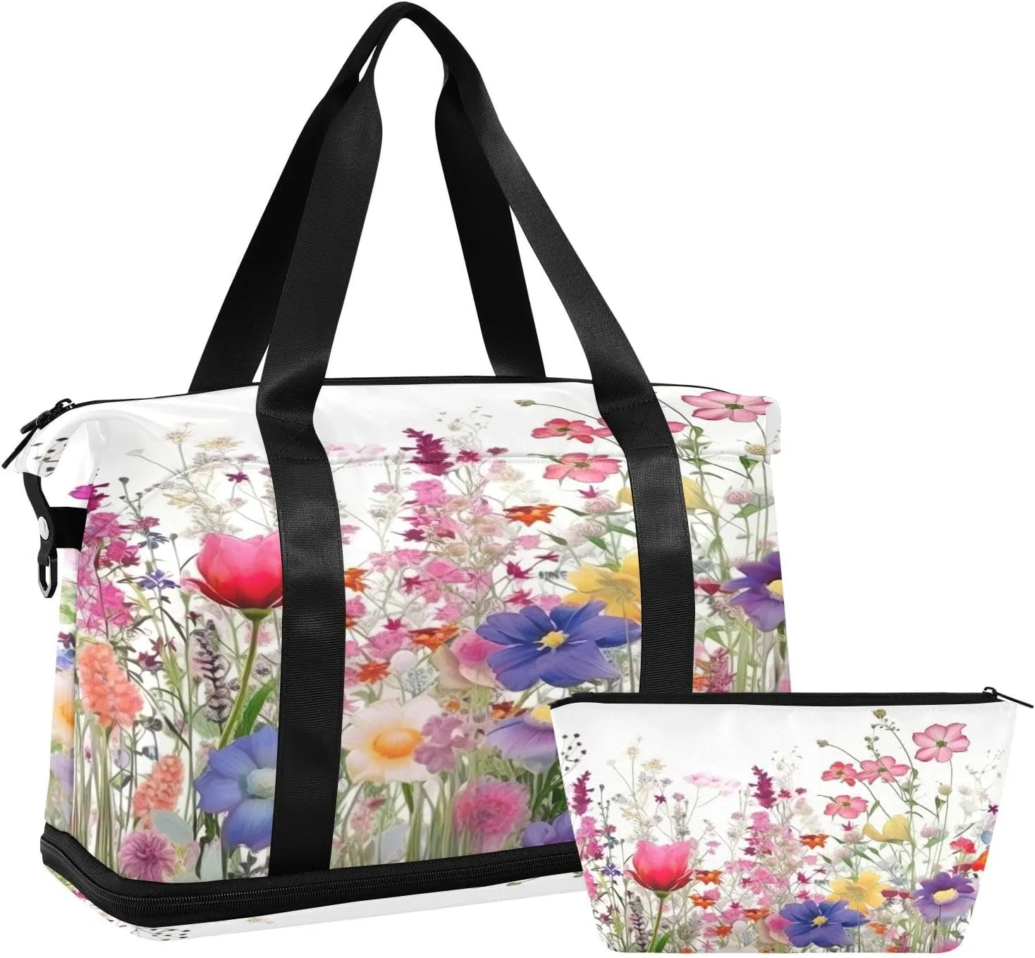 Wildflowers16 Sports Gym Bag with Waterproof Dry Wet Pocket, Travel Duffel Bag for Women MenWorkout Bag Fits Yoga, Swimming