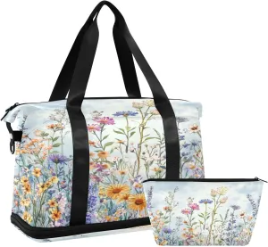 Wildflowers2 Sports Gym Bag with Waterproof Dry Wet Pocket, Travel Duffel Bag for Women MenWorkout Bag Fits Yoga, Swimming