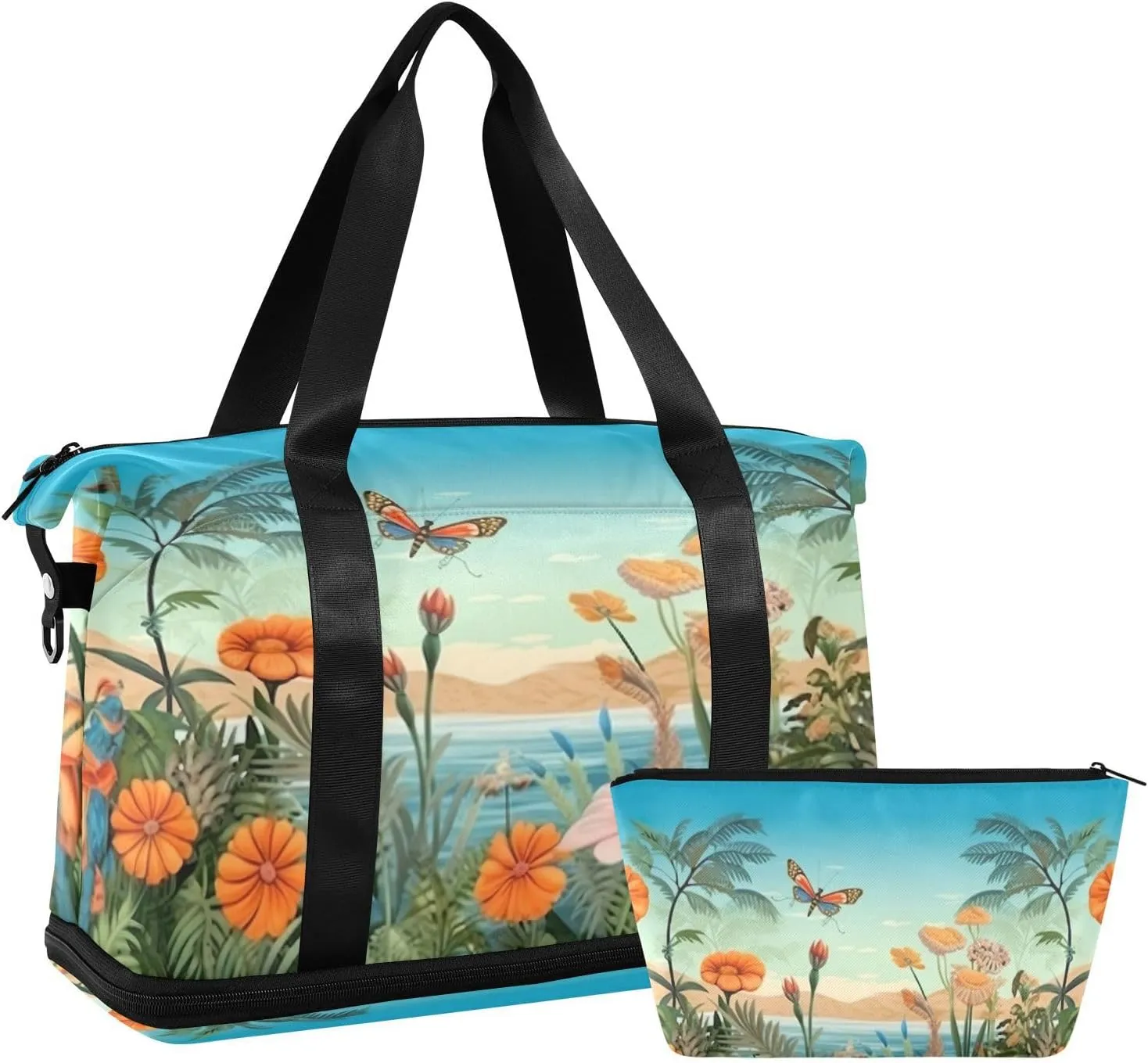 Wildflowers7 Sports Gym Bag with Waterproof Dry Wet Pocket, Travel Duffel Bag for Women MenWorkout Bag Fits Yoga, Swimming