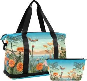Wildflowers7 Sports Gym Bag with Waterproof Dry Wet Pocket, Travel Duffel Bag for Women MenWorkout Bag Fits Yoga, Swimming