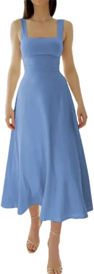 Women Camisole Dress Color Wide Strap Elastic Waist Slim Fit Bodysuit Dresses Casual Party Fit Skirt