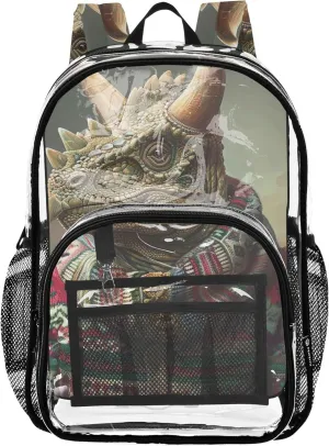 Women Clear Backpack Cute Dressed Dinosaur Funny Boys Backpacks for Girls Plastic Transparent Bookbag