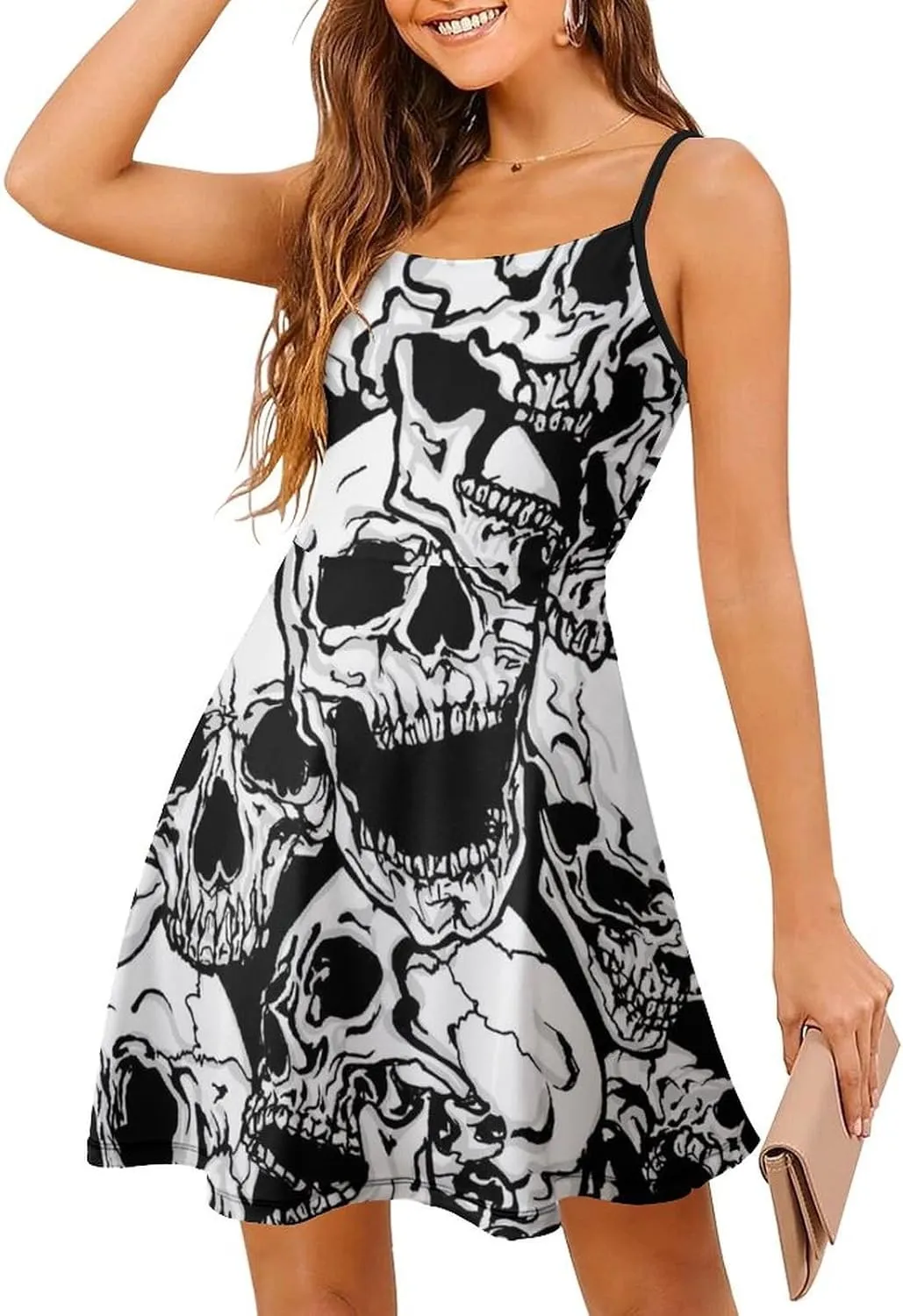 Women Summer Casual Dress Adjustable Spaghetti Strap Backless Beach Sundress