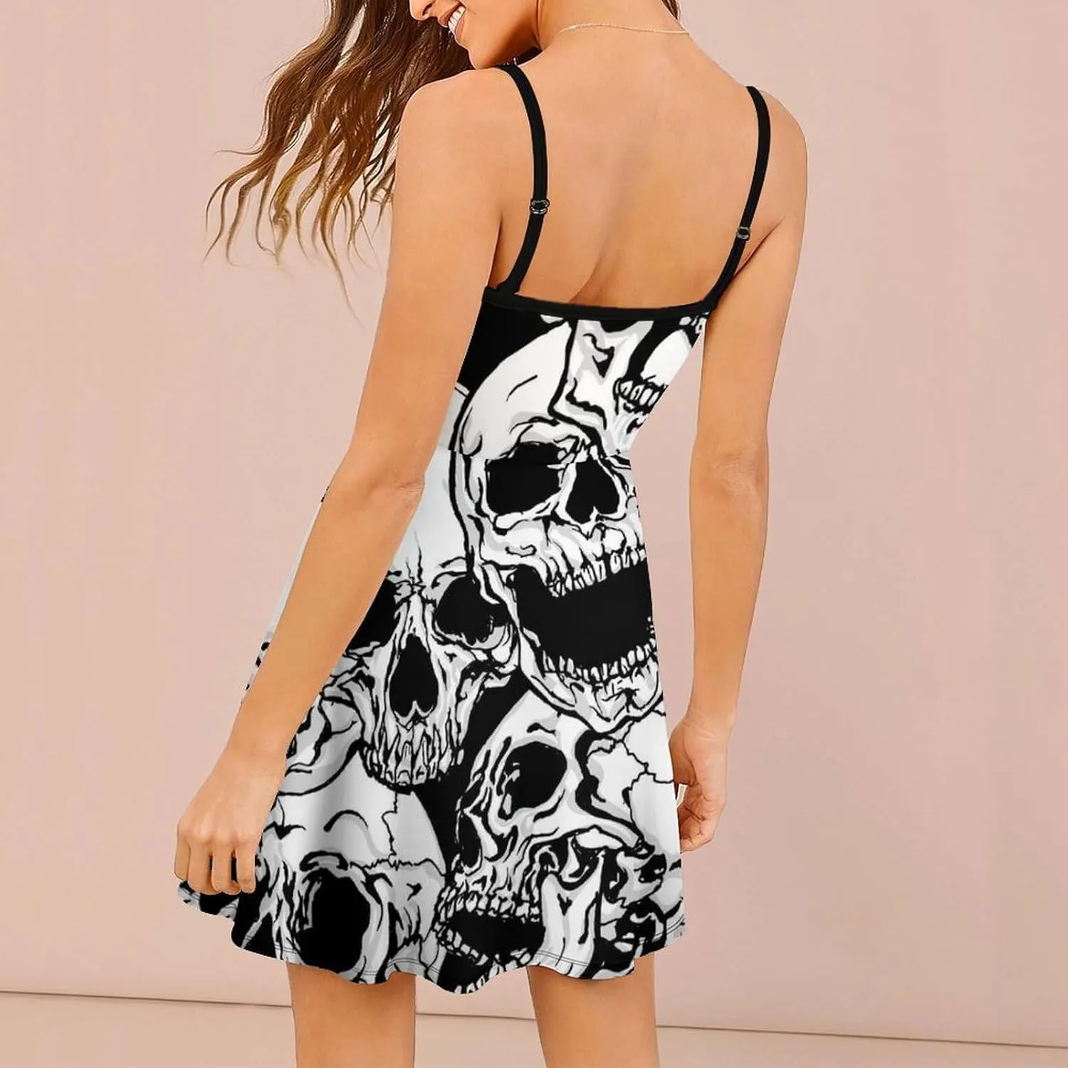 Women Summer Casual Dress Adjustable Spaghetti Strap Backless Beach Sundress