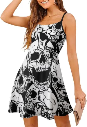 Women Summer Casual Dress Adjustable Spaghetti Strap Backless Beach Sundress