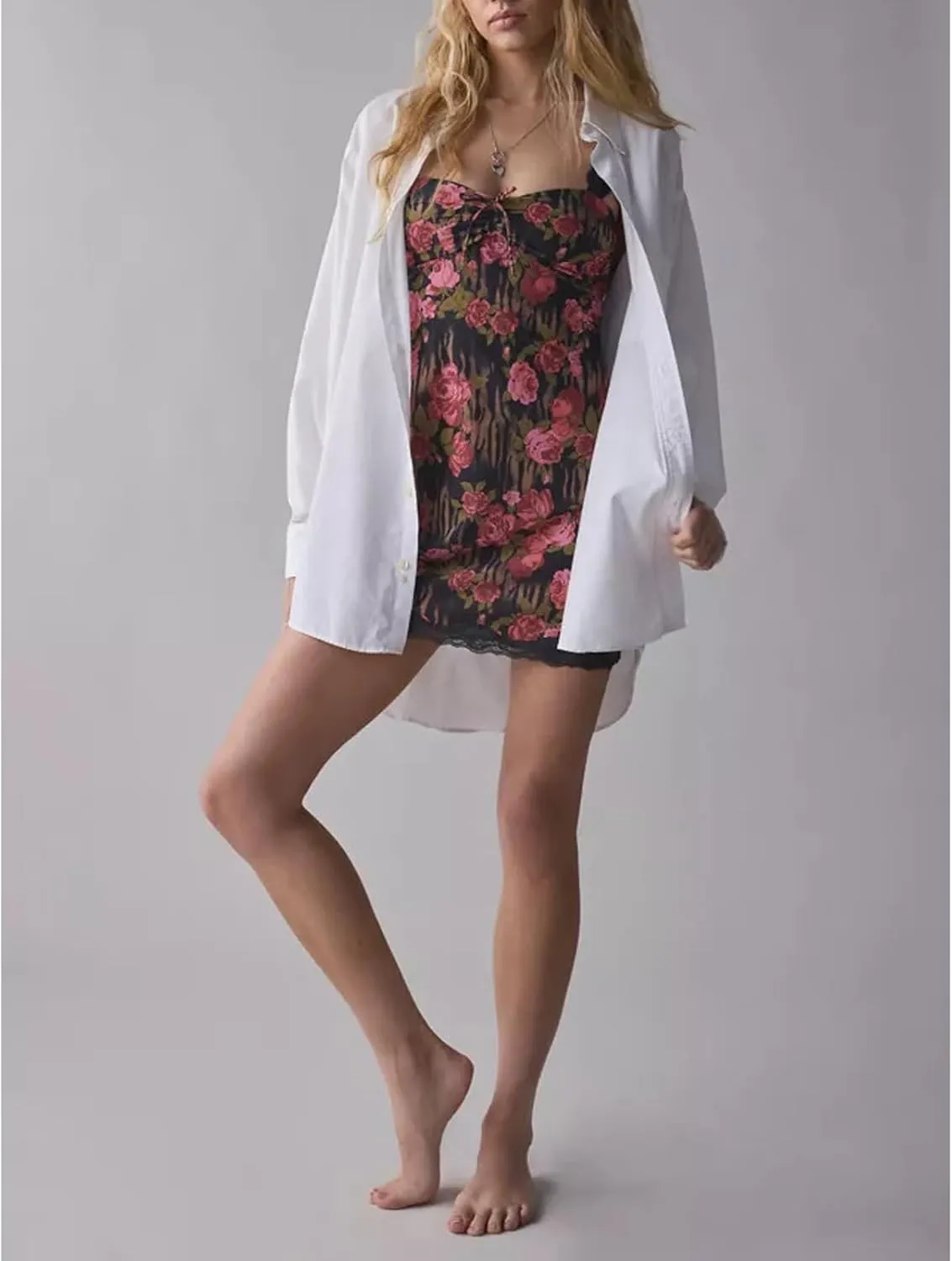 Women Y2k Spaghetti Strap Lace Floral Mini Bodycon Dress Sexy V Neck Backless Cami Ruffle Going Out Short Dress
