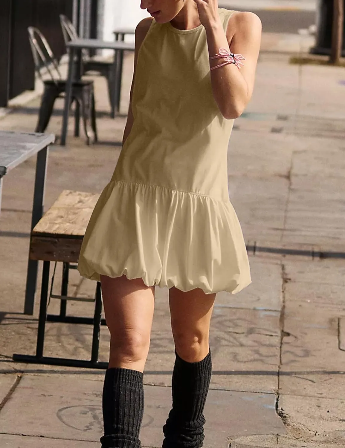 Womens Athletic Sleeveless Dress Crew Neck Sleeveless Tank Dress Hot Shot Bubble Set with Shorts Sundress