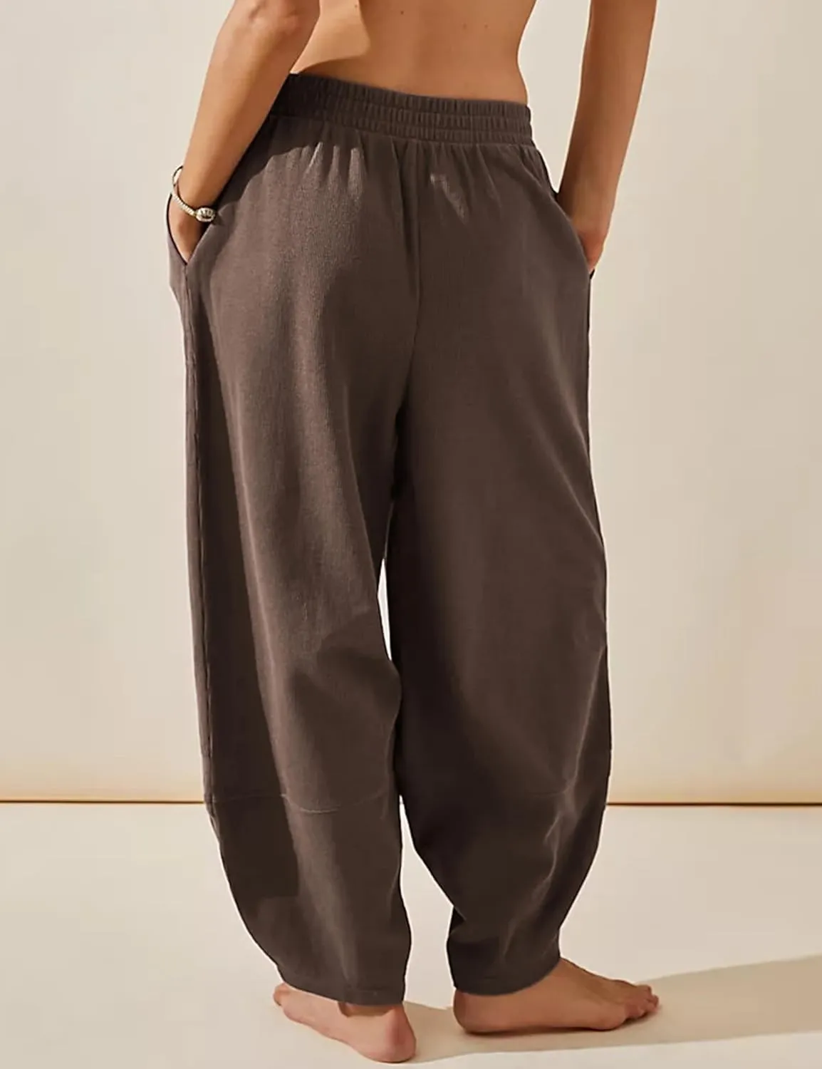Womens Baggy Pants Wide Leg Cotton Elastic Waist Lounge Pants with Pockets