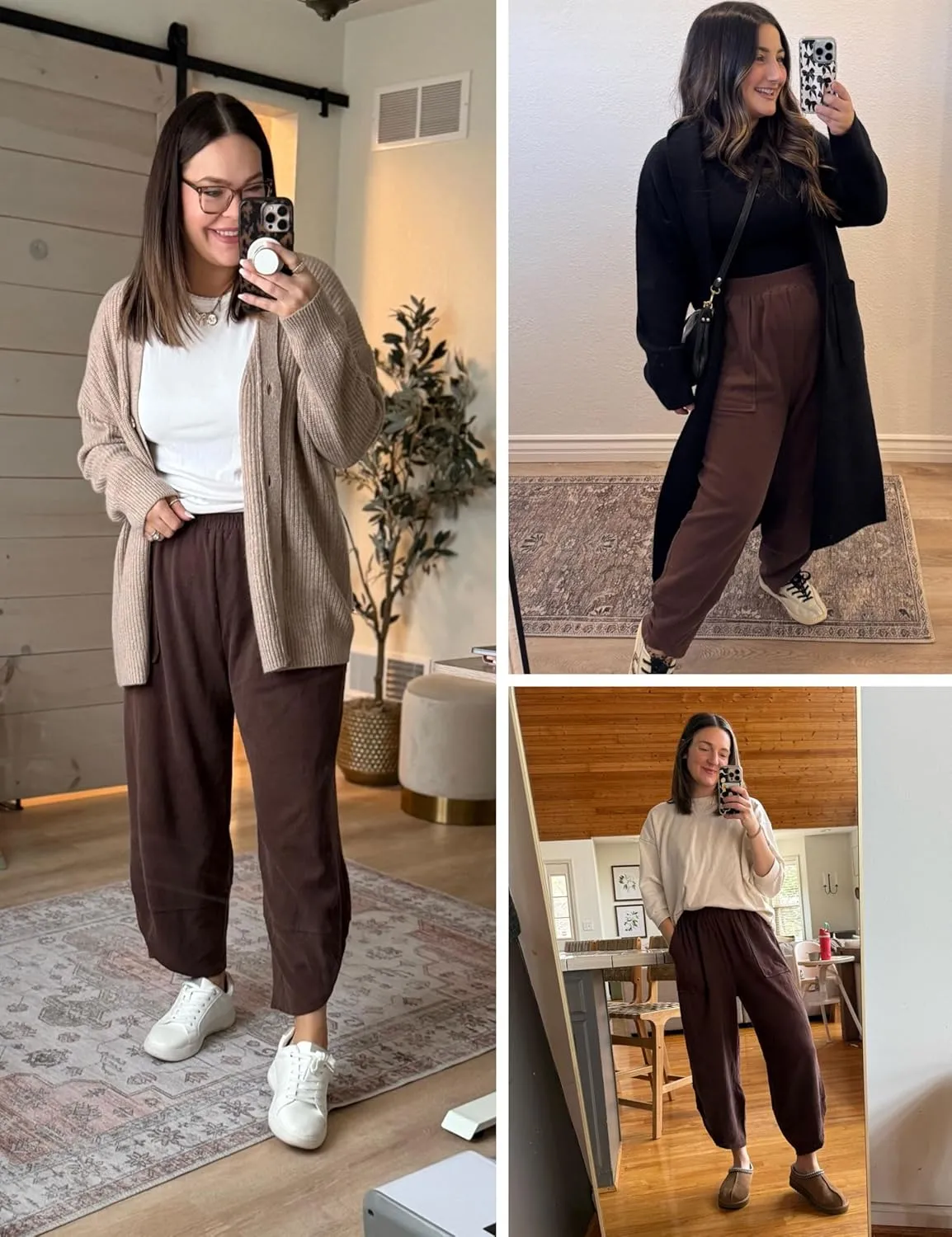 Womens Baggy Pants Wide Leg Cotton Elastic Waist Lounge Pants with Pockets