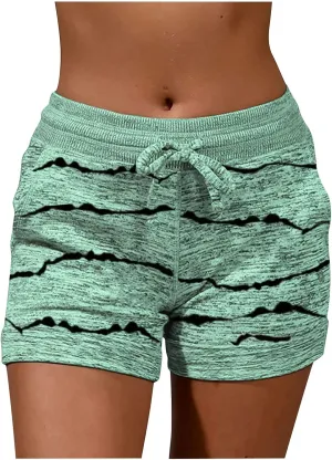 Womens Beach Sport Short Summer Trendy Elastic Slim Drawstring Star Print Short Pants Sport Casual Yoga Short Trouser