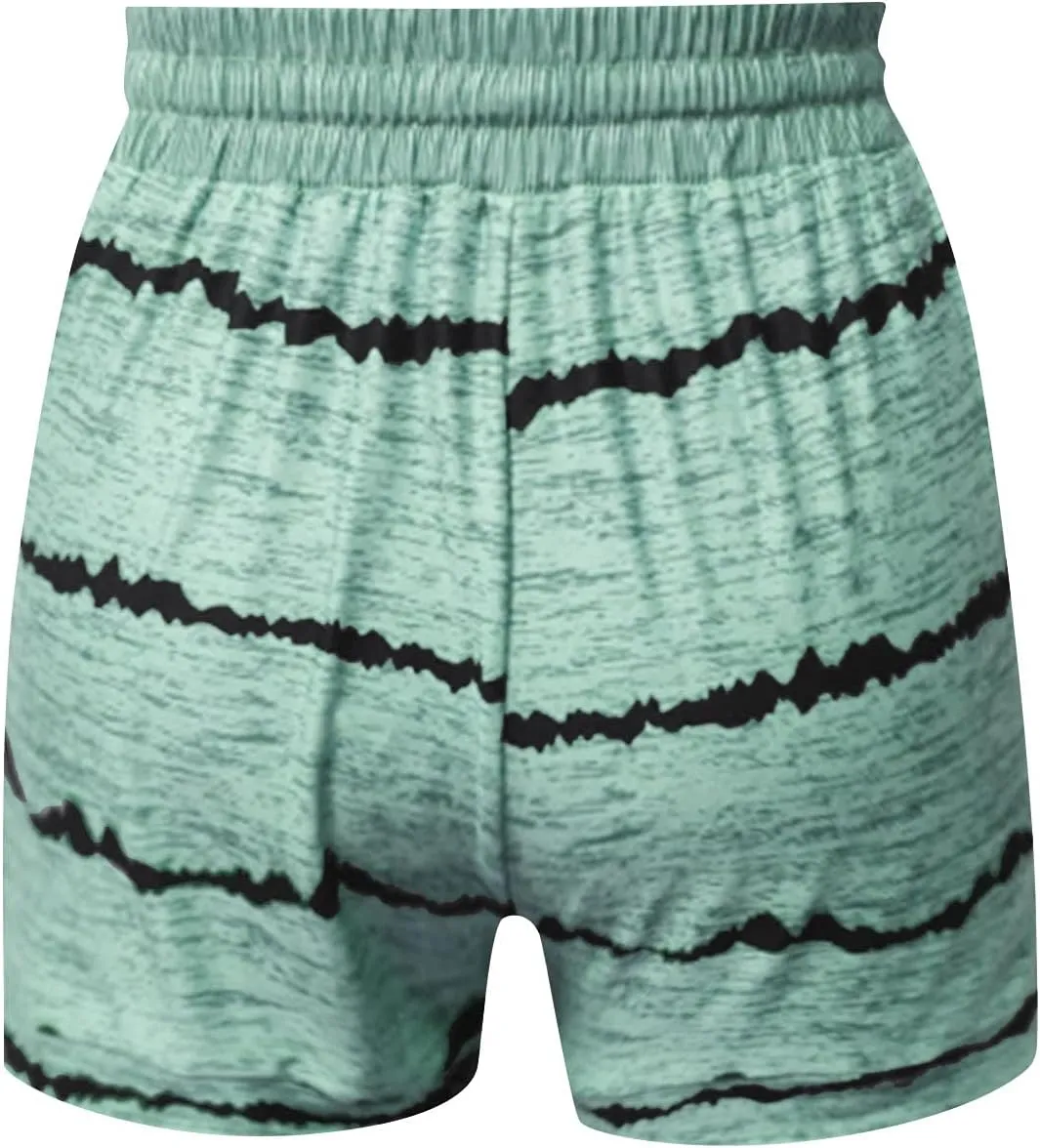 Womens Beach Sport Short Summer Trendy Elastic Slim Drawstring Star Print Short Pants Sport Casual Yoga Short Trouser