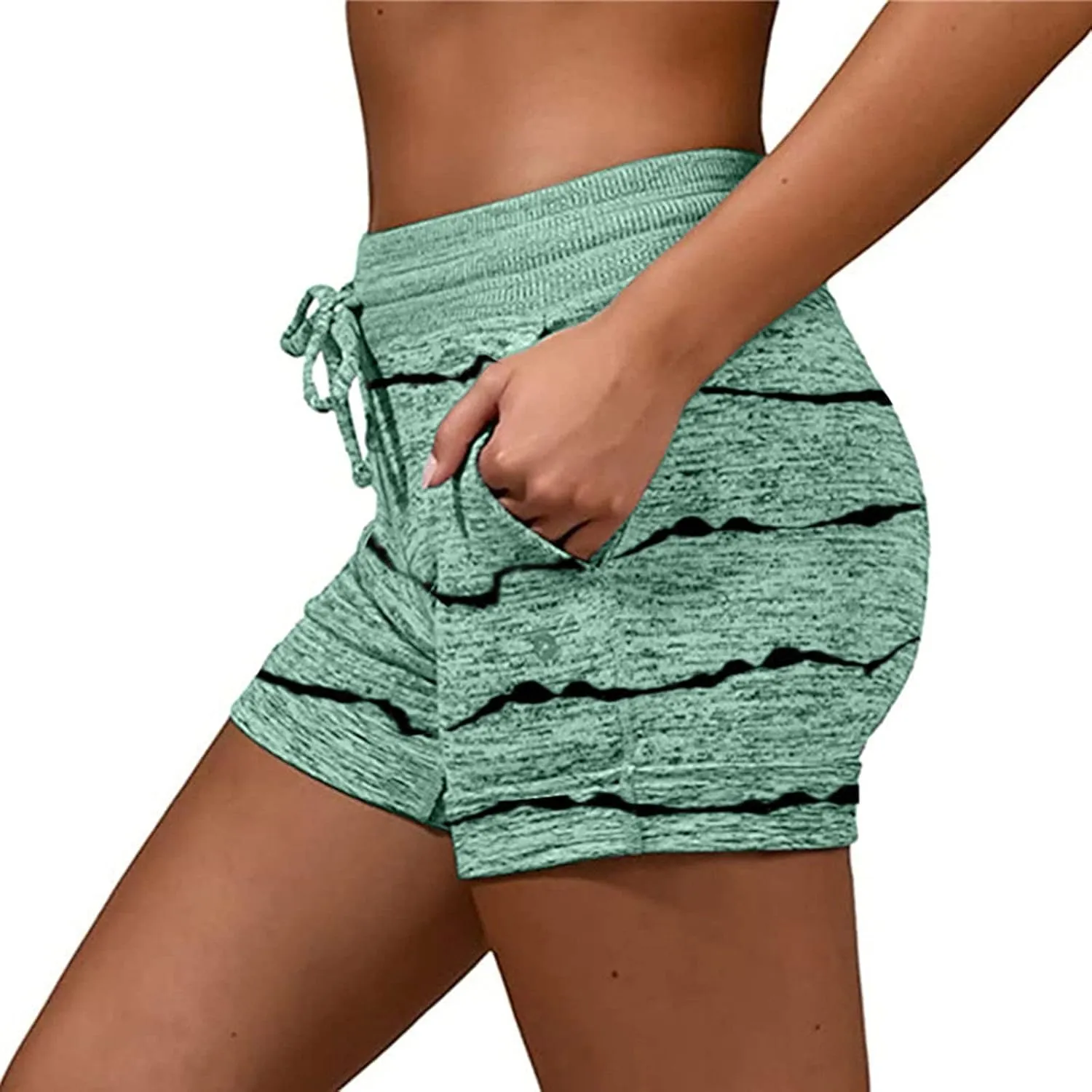 Womens Beach Sport Short Summer Trendy Elastic Slim Drawstring Star Print Short Pants Sport Casual Yoga Short Trouser