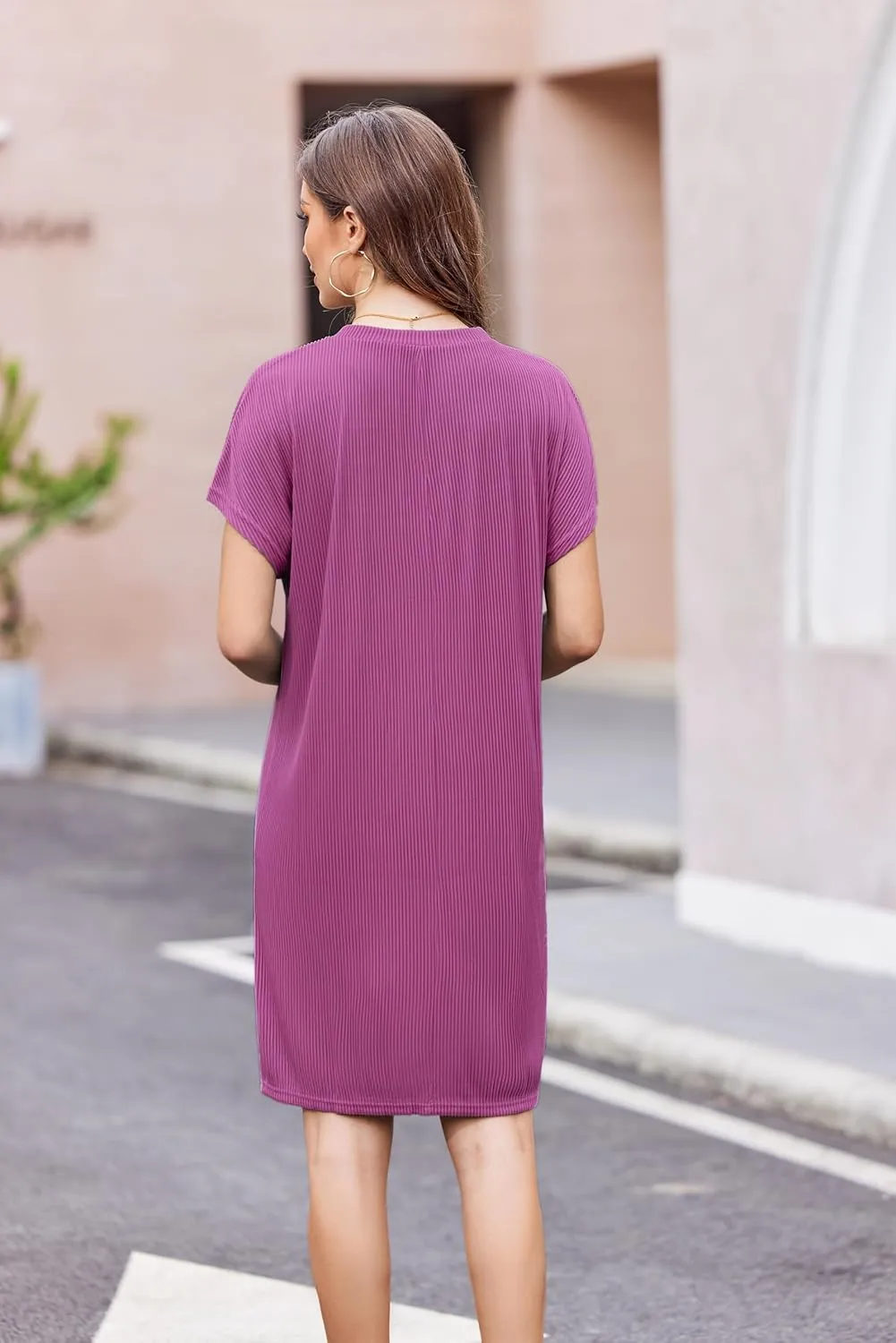 Womens Casual Crewneck Short Sleeve Ribbed Mini Tshirt Dress Fashion Slim Spring and Summer Dresses
