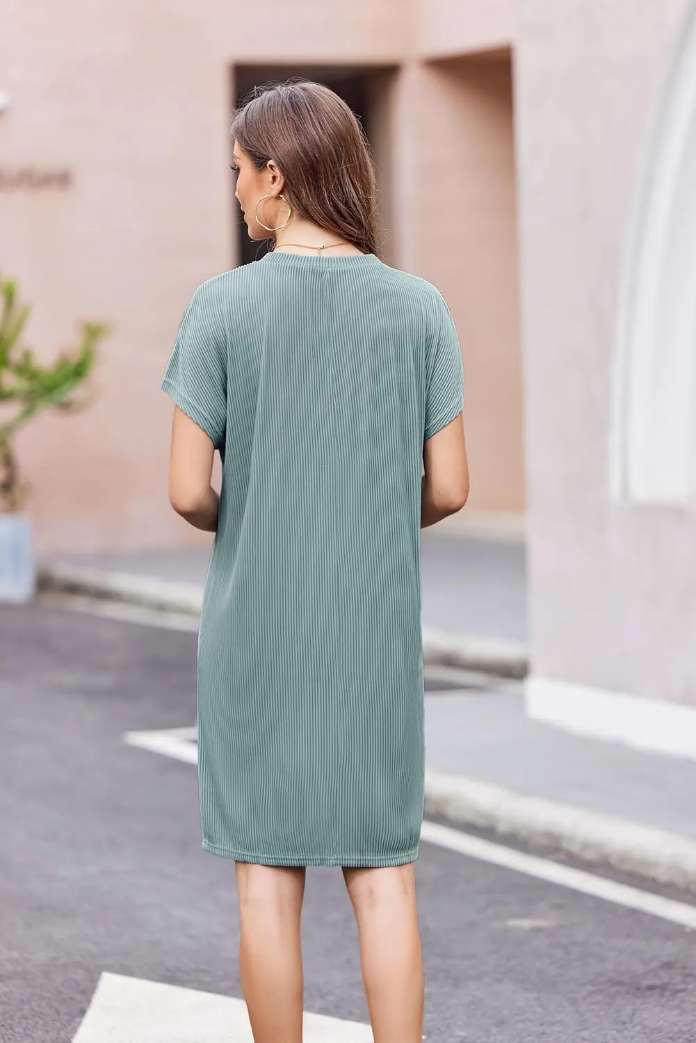 Womens Casual Crewneck Short Sleeve Ribbed Mini Tshirt Dress Fashion Slim Spring and Summer Dresses