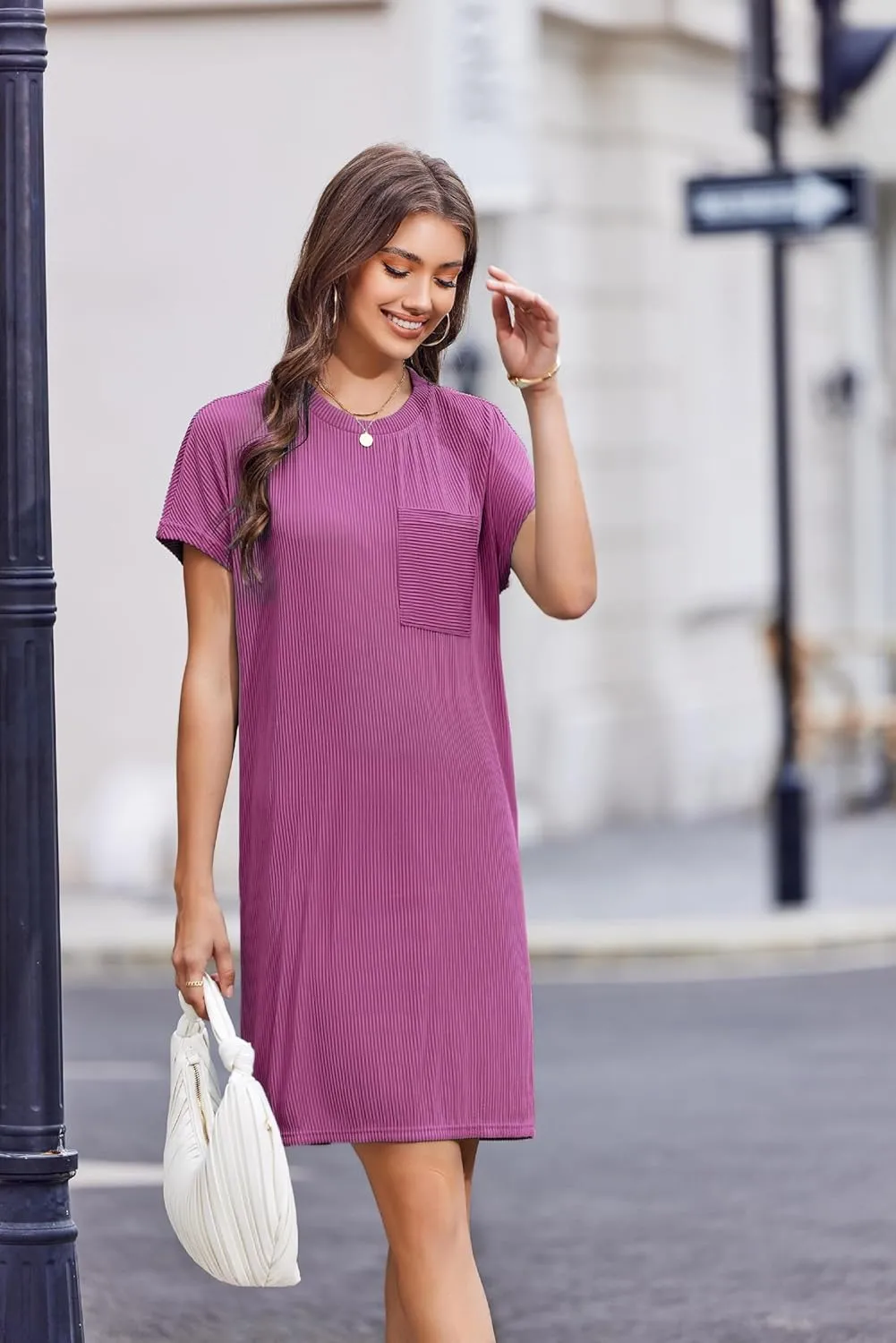 Womens Casual Crewneck Short Sleeve Ribbed Mini Tshirt Dress Fashion Slim Spring and Summer Dresses