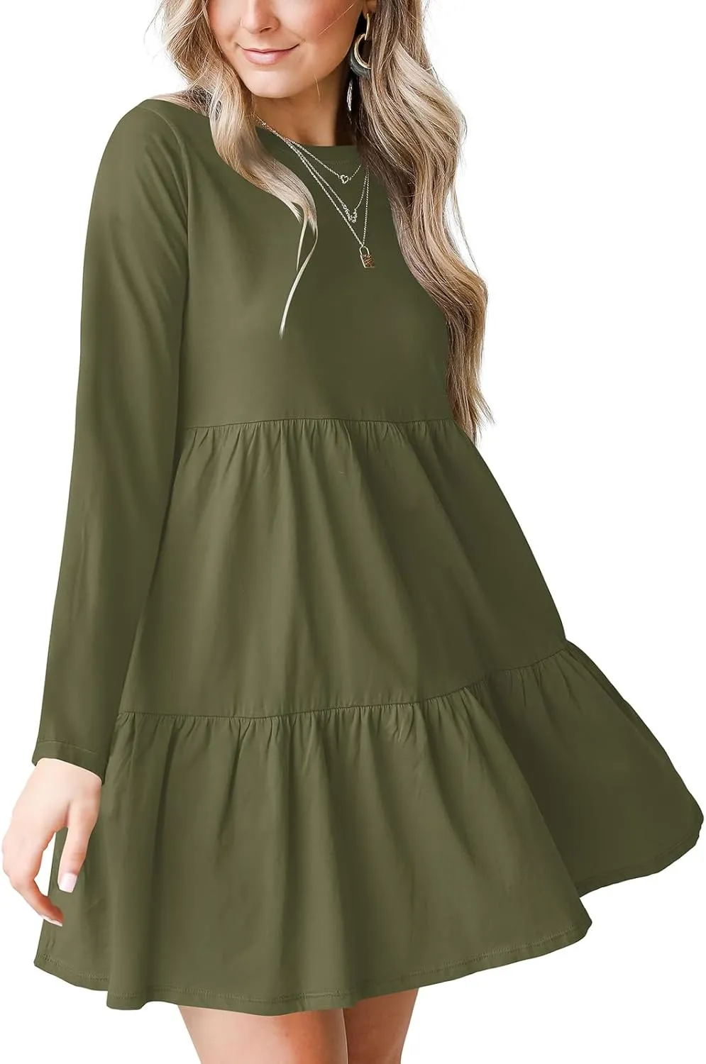 Women's Casual Summer T Shirt Dresses Round Neck Short Sleeve Cute Tiered Loose Flowy Short Dress