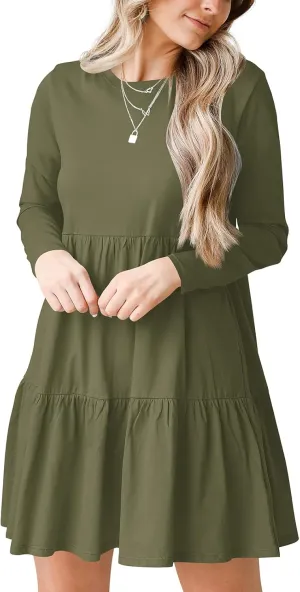 Women's Casual Summer T Shirt Dresses Round Neck Short Sleeve Cute Tiered Loose Flowy Short Dress