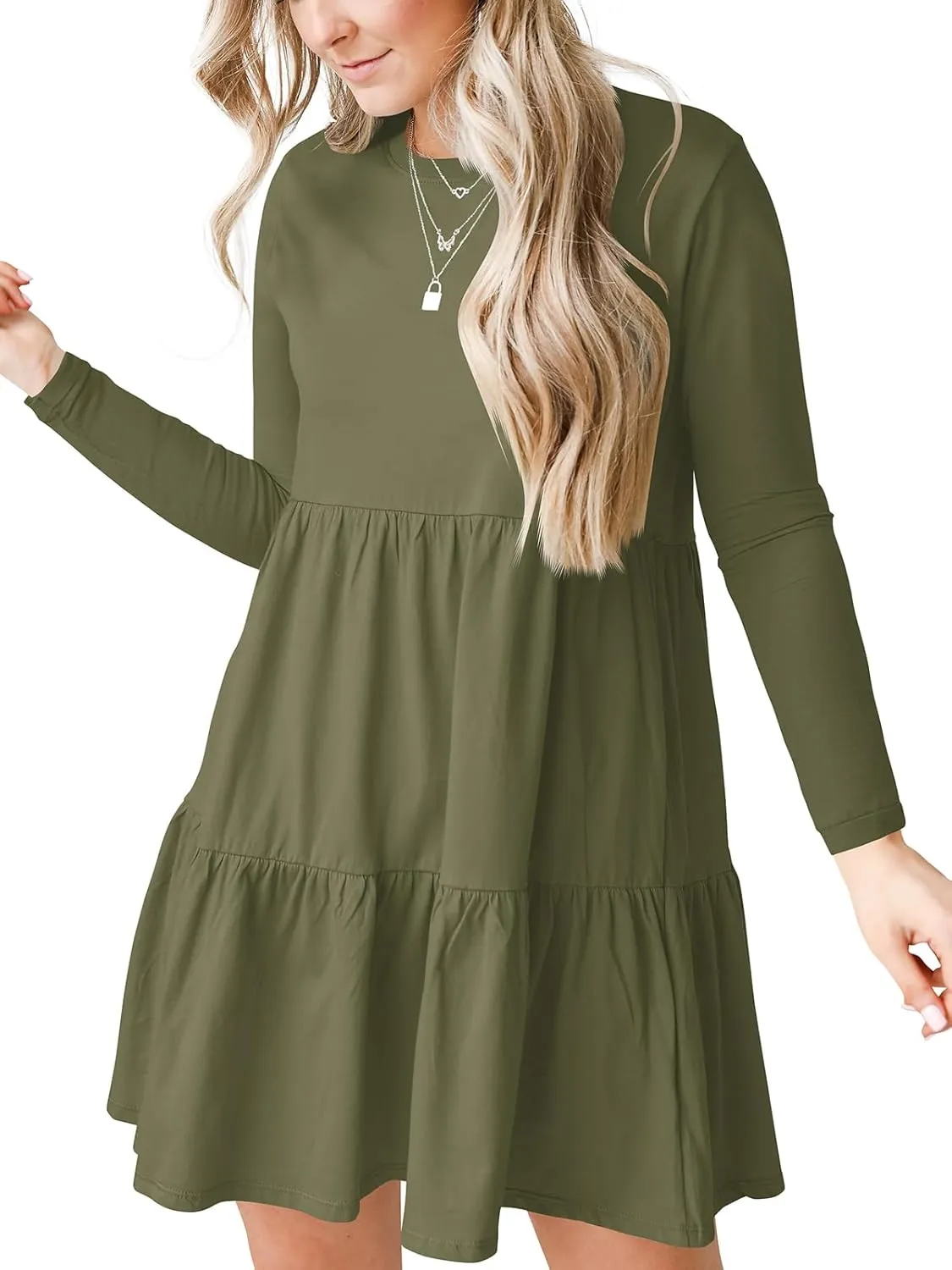 Women's Casual Summer T Shirt Dresses Round Neck Short Sleeve Cute Tiered Loose Flowy Short Dress