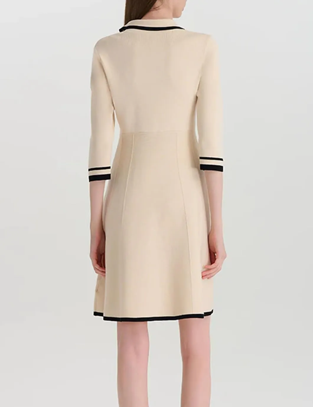 Women's Elegant Mini Dress 3/4 Sleeve Double Breasted Pearl Button Knitted Dresses