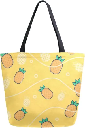Womens Extra Large Canvas Shoulder Grocery Tote Bag, Summer Pineapple Fruit Pattern Durable Daily Handle Bag for Gym Yoga Weekender Picnic Beach Travel Kitchen Reusable Market Shopping