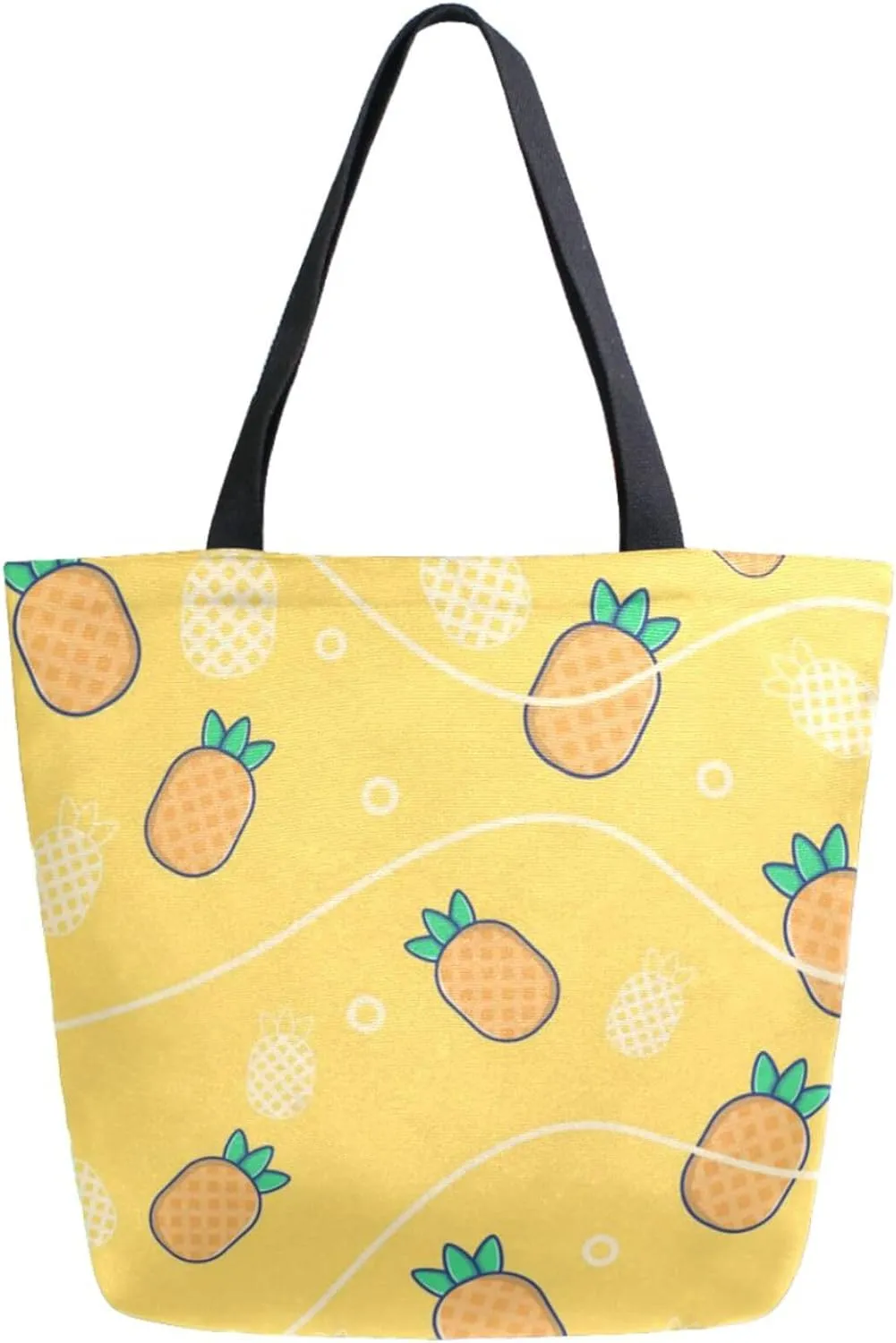 Womens Extra Large Canvas Shoulder Grocery Tote Bag, Summer Pineapple Fruit Pattern Durable Daily Handle Bag for Gym Yoga Weekender Picnic Beach Travel Kitchen Reusable Market Shopping