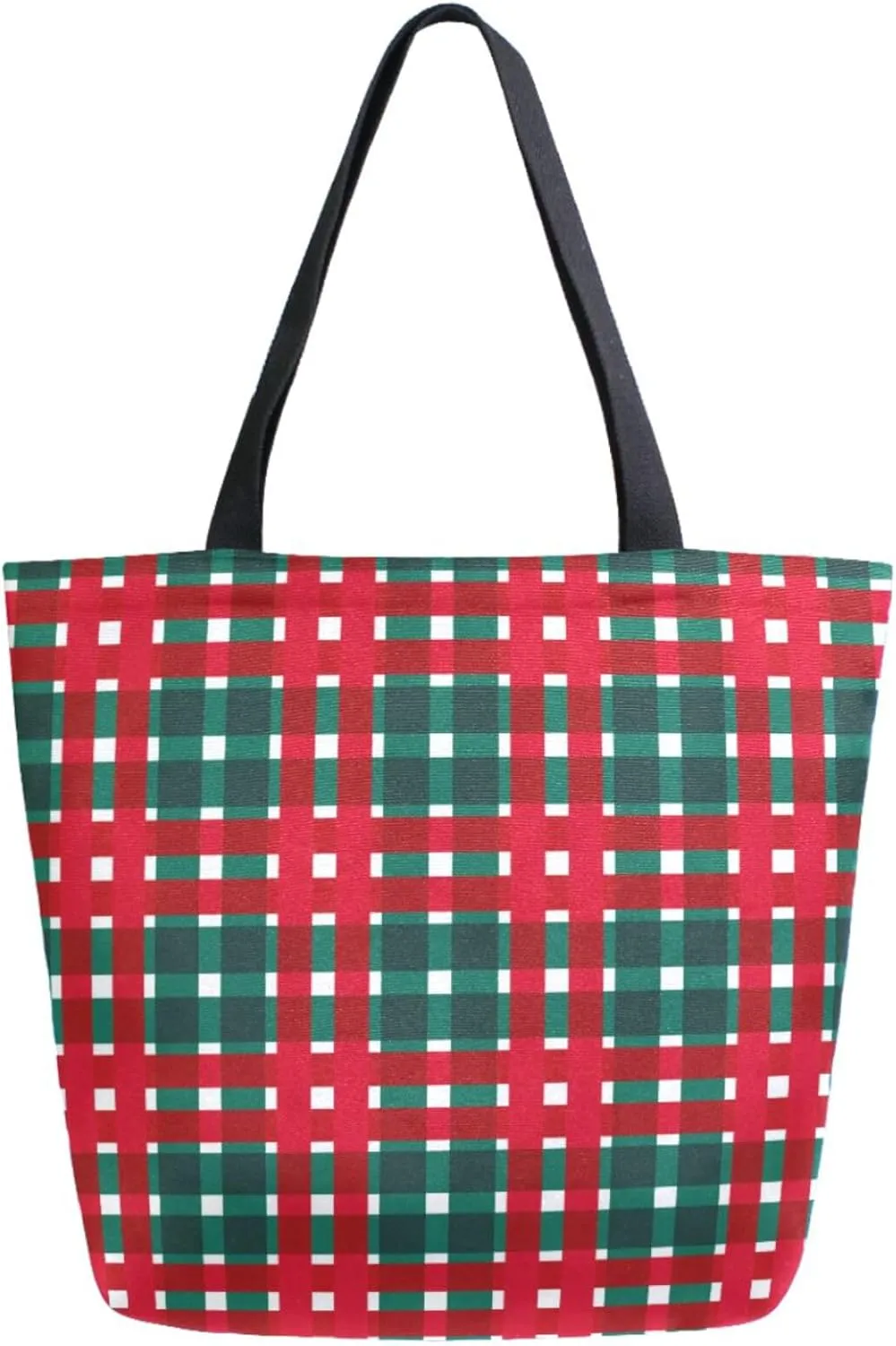 Womens Extra Large Shoulder Grocery Tote Bag, Christmas Plaid Green Red Buffalo Plaids Canvas Durable Daily Handle Bag Reusable for Gym Yoga Weekender Picnic Beach Travel Kitchen Market Shopping