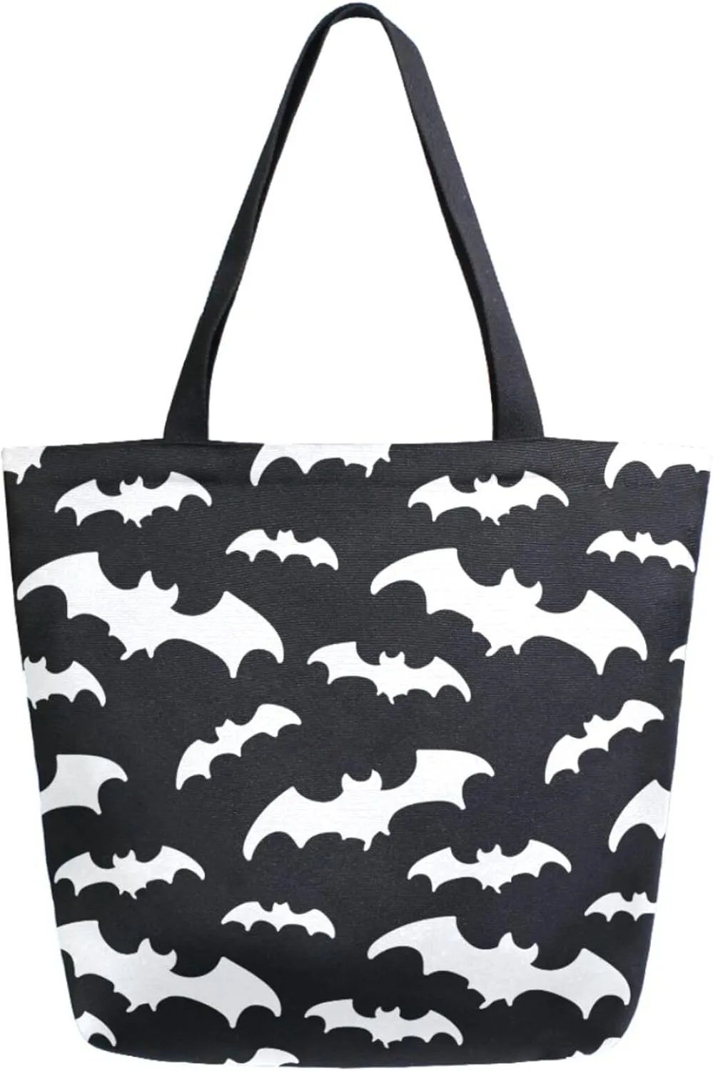 Womens Extra Large Shoulder Grocery Tote Bag, Simple Halloween White Bats Black Canvas Durable Daily Handle Bag Reusable for Gym Yoga Weekender Picnic Beach Travel Kitchen Market Shopping