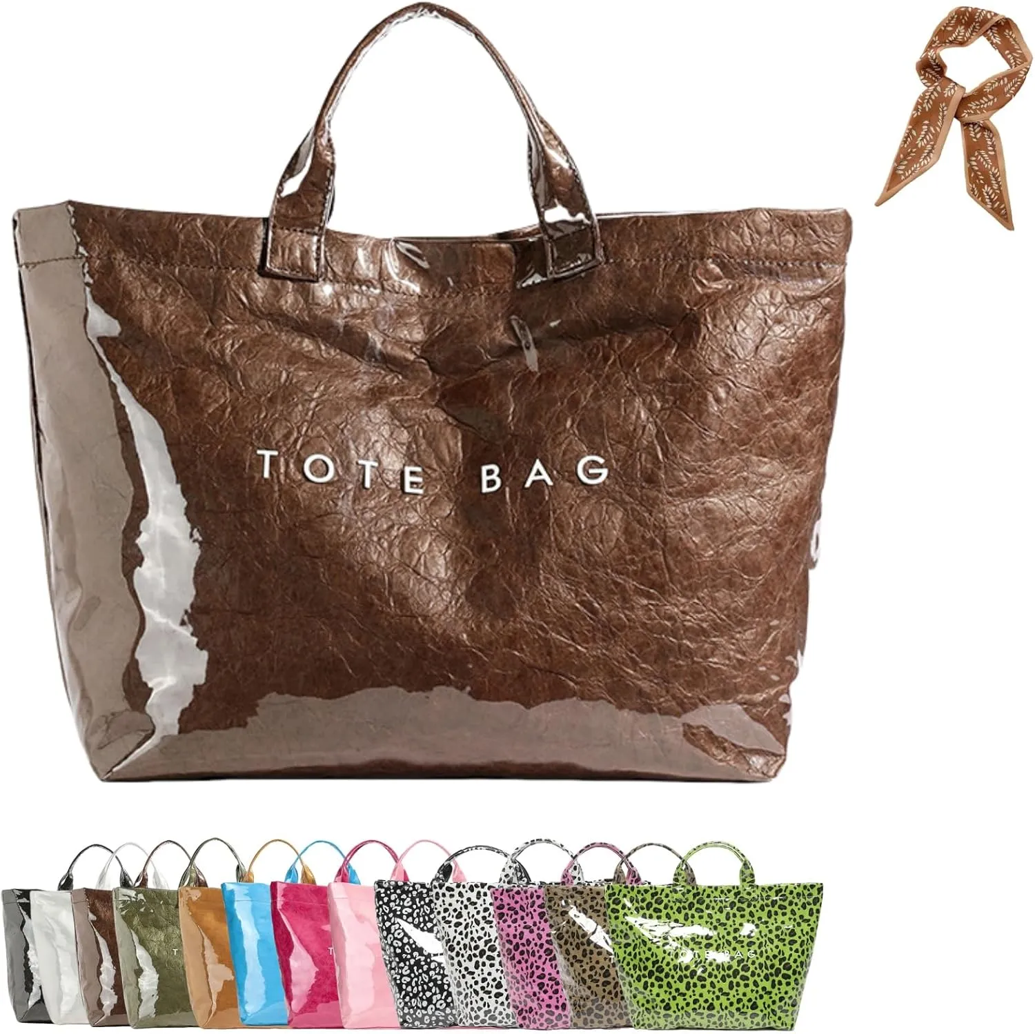 Women's Letters Print Tote Bag, Women Pvc Tote Bag, Top Handle Clear Hobo Handbag, Large Work Plastic Totes Bags