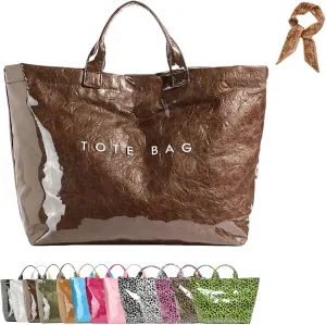 Women's Letters Print Tote Bag, Women Pvc Tote Bag, Top Handle Clear Hobo Handbag, Large Work Plastic Totes Bags